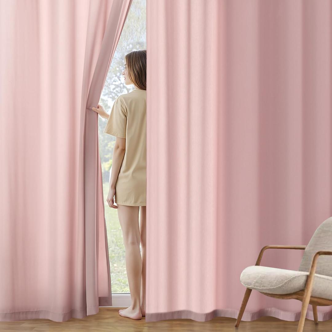 MIULEE Baby Pink Privacy Sheer Curtains that Let Light in 63 Inches Long Non-See-Through Semi Sheer Curtains Light Filtering Window Curtain Drapes for Living Room Bedroom 2 Panels Set