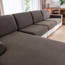 QIANMEW Couch Cushion Covers, Comfort Soft Magic Sofa Covers Washable Stretch Resistant Slipcovers for Sectional and L Shaped Seats Furniture Protectors for Pets (1PC Chaise Cover, Brown)
