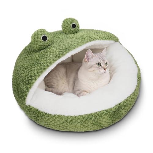 CWV Cute Cat Beds Kitten Beds, Soft Small Dog Beds, Washable Pet Beds for Puppy and Kitty, Funny Frog Cat Cave, 23 Inches