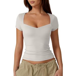 Qinsen Women Sweetshirts Short Sleeve Black White T-Shirts Slash Collar Summer Clothes, M