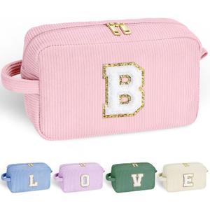 YOOLIFE Girls Makeup Bag - Personalized 5 6 7 8 9 10 Year Old Girl Birthday Gift Initial Cute Make Up Bag Makeup Bag Cosmetic Skincare Bag Wedding Bride Gifts Birthday Gifts for Girls Women Letter B (Pink)