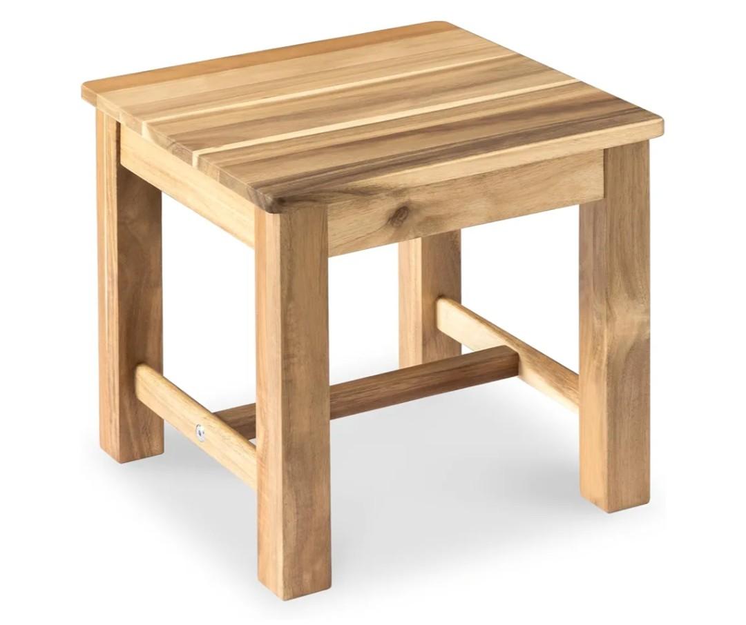 12 Inch Wooden Light Natural Step Stool, Small Nature Beach Chair Under Desk, Indoor Acacia Wood Short Footstool for Living Room, Kitchen, Bathroom