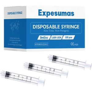 100 Pack 3ml/cc Plastic Syringe Luer Lock Tip - Liquid Measuring Syringe Tools (No Needle) - Sterile Individually Sealed Wrapped