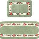 2 Pcs Rose Flowers Bathroom Rugs Set Coquette Room Decor Floral Rugs for Bathroom Bedroom Living Room,Non Skid Absorbent Romantic Rose Flower Area Rugs 2 Shapes(Green,Small)