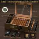 KEJIAR Cigar Humidor with 2 Side Cigar Accessories Boxes,Glass Top Cedar Small Cigar Humidor with Cigar Cutter,V-Cutter, Humidifier and Digital Hygrometer, Cigar Gifts for Men