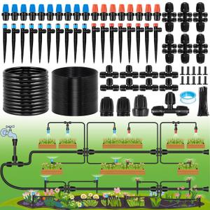 240FT Drip Irrigation System Kits - Automatic Garden Watering Sprinkler with 1/2 & 1/4 inch Tubing Hose Patio Misting Plant Irrigation Water Equipment Quick Connector for Greenhouse Flower Beds Lawn