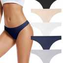 voenxe Seamless Women Underwear Thongs, No Show Ladies Thong, Invisible No Line Breathable Comfortable Panties Undies, Womens No Seam Soft Wide Gusset Tanga, Legging Underpants for Woman 5-Pack.L