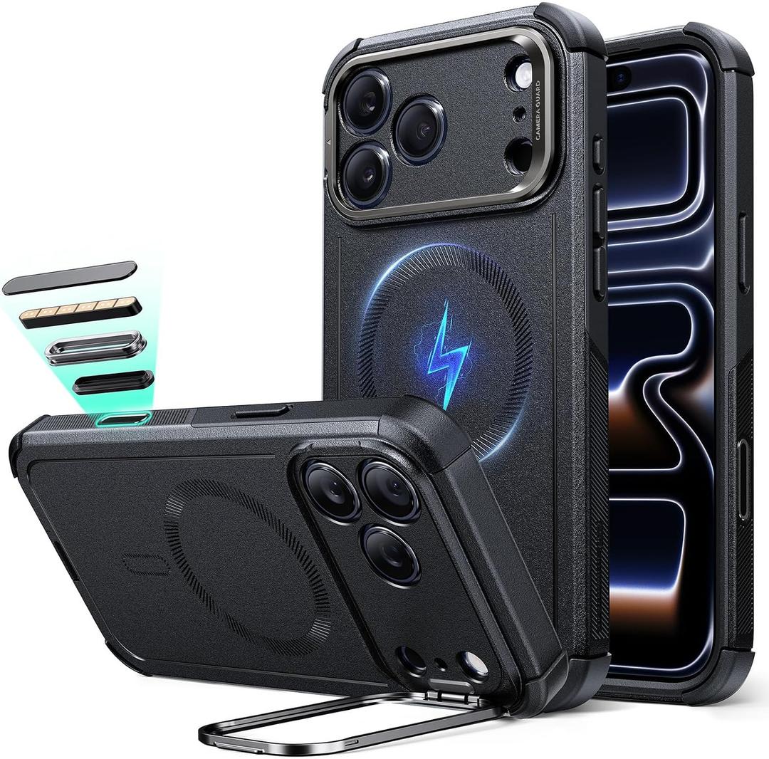 ESR for iPhone 17 Pro Max Phone Case with Stand, 23ft Military-Grade Drop Protection with Camera Control, Shock-Absorbing Rugged Cover, Compatible with MagSafe Accessories, Cyber Series, Black