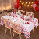 3 x 4 Packs Galentine's Day Tablecloths Decorations 54 x 108 Inch Red Heart Happy Galentine's Disposable Plastic Waterproof Tablecloths for Valentine's Weddings Birthday Party Picnic