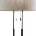 Adesso Duet Table Lamp with Dual Pull Chains, Antique Bronze Finish, Taupe Fabric Shade 27 Tall, Versatile Bedside Table or Desk Lamp