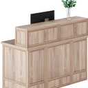 LITTLE TREE 57-Inch Reception Counter, Boho Style Front Desk, Modern Checkout Counter, Reception Desk for Retail, Lobby, Salon, Office, Oak