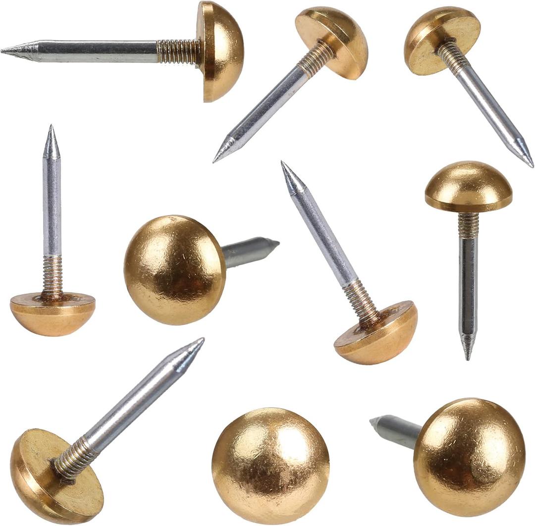 Retro Solid Pure Brass Tacks as Antique Upholstery Nails for Furniture, Decorative Push Pins for Wood,Carpet Tacks,Hardware Nails,Cap Nails,Thumb TacksBrass Fasteners(1/2",12mm Gold Color,20 Pcs)