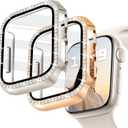 JR.DM 2 Pack Bling Case with HD Screen Protector Compatible with Apple Watch Series 4 5 6 SE 40mm, Women Glitter Diamond Rhinestone Bumper Face Cover for iWatch Accessories 40mm Starlight/Rose Gold