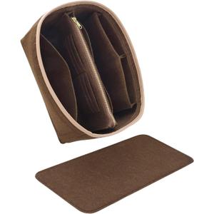 Purse Organizer & Base Shaper fit Speedy 30 & Neverfull MM, Felt Bag Organizer Insert for Handbags with Metal Zipper [Bag in Bag] (Large, Brown)