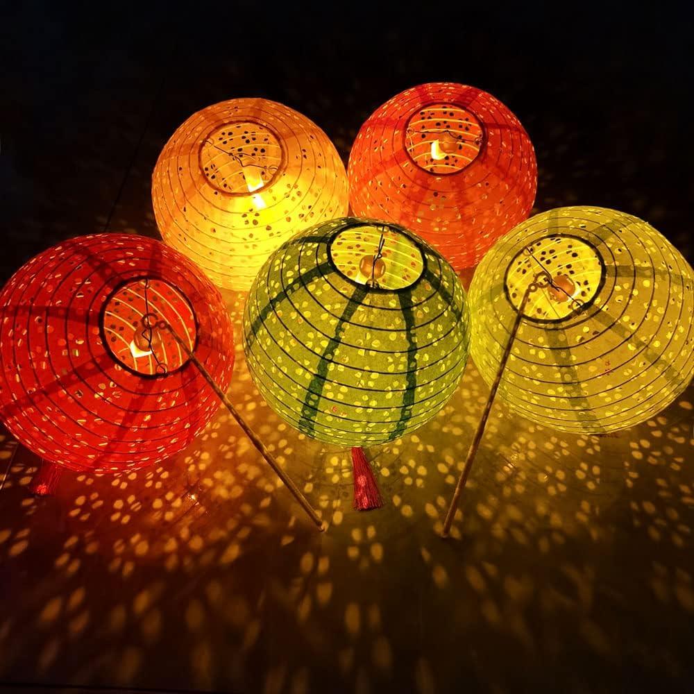 12Pack Paper Lanterns Chinese Japanese Hanging Paper Lanterns with LED Lights Sticks Tassels 8Inch Round for Chinese Lunar New Year Decorations 2026 Spring Festival Valentines Wedding Party Decor