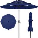 10FT Patio Umbrella 3 Tiers Outdoor Market Umbrella w/Push Button Tilt, Crank, UV and Waterproof Table Umbrella for Garden, Pool, Backyard, Deck, Lawn, Navy Blue