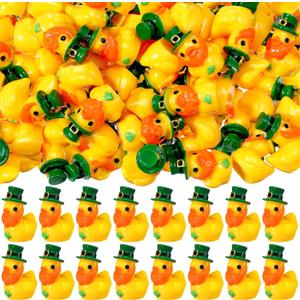 Soulche 50 Pcs St. Patrick's Day Micro Mini Resin Duck Miniature Figures Shamrock Resin Tiny Ducks Charms for Landscape Aquarium Garden Dollhouse Ornament DIY Decoration for Party Supplies