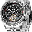 Gute Mens Watches, Mechanical Automatic Stainless Steel Waterproof Watch for Men, Luxury Big Face Multi Functional Tourbillon Calendar Wristwatch (Silver)