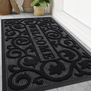 Smiry Front Door Mat Outside Entrance, Low Profile Rubber Doormat, 47x23