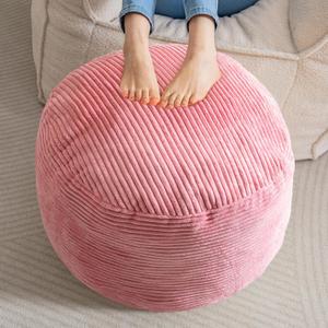 HIGOGOGO Round Stuffed Pouf Ottoman, Corduroy Poufs with Foam Chunk Filling, Furry and Fluffy Pouf Foot Stool Storage Ottoman, 20 X 15 Floor Poufs Foot Rest for Living Room, Pink (20 inch)