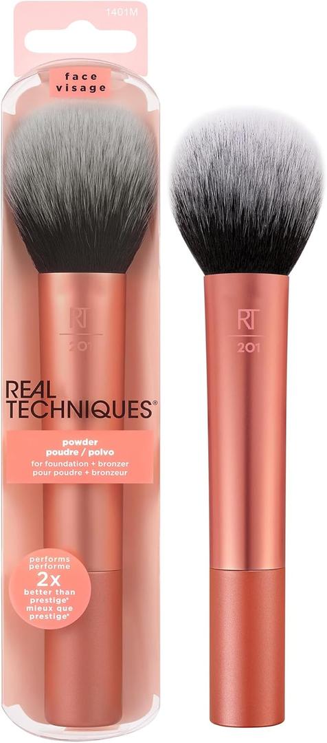 Real Techniques Cruelty Free Powder Brush With Ultra Plush Custom Cut Synthetic Bristles and Extended Aluminum Ferrules to Build Coverage