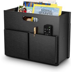 ABC life Magazine Holder Stable Magazine Rack Floor, Foldable PU Leather Newspaper Book Storage Basket Box, Upgraded Magazine File Folder Organizer Free Standing, for Living Room Home Office, Black