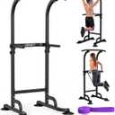 DERACY Pull Up Bar Free Standing, Power Tower with Pull Up Assistance Bands, Adjustable Height Pull Up Dip Station, Dip Bars for Home Gym Strength Training, Push Up Bar