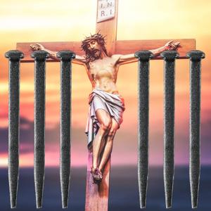 Sosation 6 Pcs Crucifix Iron Nails Passion of Jesus Christ Crucifixion Nails Metal Steel Replica Crucifixion Tack Roman Flat Head Tack for Church Christian Home Christmas Easter (6 Inch)