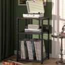 LELELINKY Large Rustic Grey Record Player Stand, 3 Tier 18" Wide Big End Table with Vinyl Storage Up to 130 Albums, Industrial Turntable Printer Tables, Modern Side Tables for Living Room, Office