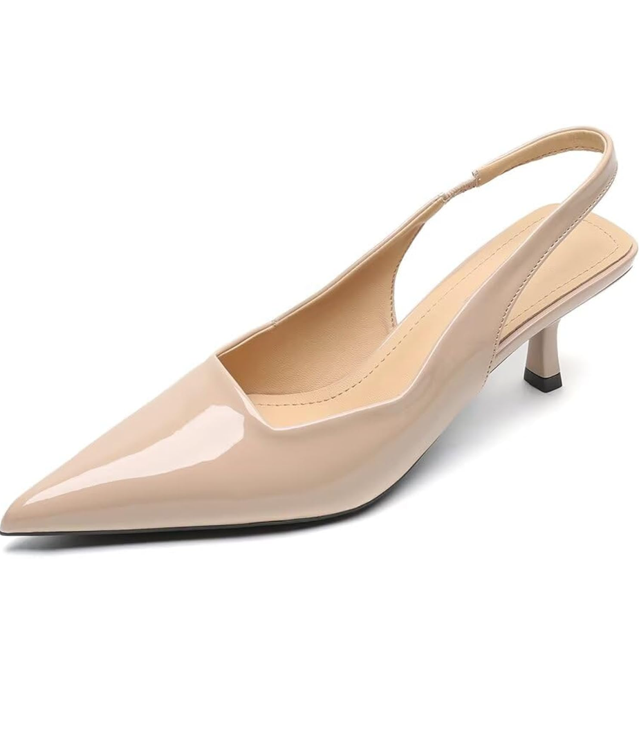 Womens Slingback Kitten Heels Pointed Toe Patent Leather Stiletto Heels Back-lace Casual Party Dress Work Lady Pumps 8.5