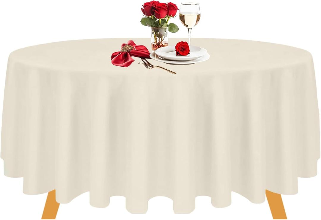 Trimming Shop Ivory Round Polyester Tablecloth, 120inch / 305cm Dia. Premium Circular Linen Table Cover, Washable Fabric Table Cloth for Dining Table, Banquets, Weddings, Parties, 1pc