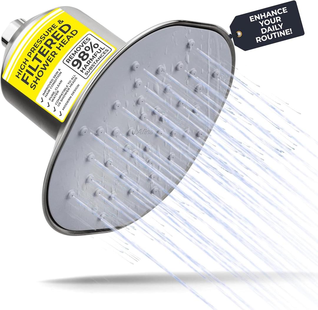 Afina Filtered Shower Head | High Pressure Shower - Reduces Dry Itchy Skin, Dandruff, Eczema, & Dramatically Improves Condition of your Skin, Hair & Nails (Nickel) (Nickel)