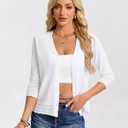 GRACE KARIN Cardigan Sweaters for Women Casual 3/4 Sleeve Lightweight Cardigans 2026 Summer Spring Button Down Sweater Tops (White, XXL)