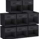 DIMJ 8 Pack Foldable Storage Cubes with Window, Closet Storage Bins with Handle, 11x11 inch Storage Cubes for Clothes, Toys, Books (Black)