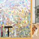 Lovepea Rainbow Window Privacy Film with Installation Tools, 3D Decorative Vinyl, Stained Glass Decals, Removable, Peep-Proof, Static Cling, Heat Control (29.5 x 78.7 Inch)