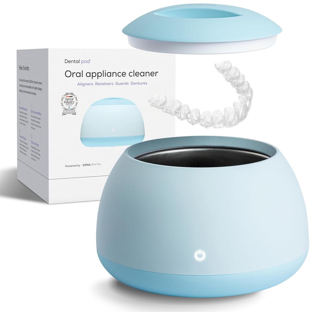 Zima Dental Pod: Ultrasonic Retainer Cleaner. The Original Retainer Cleaner Machine, Aligner Cleaner, Nightguard Cleaner, Mouthguard Cleaner, Denture Cleaner. Ultrasonic Cleaner For Oral Dental Care (Sky Blue)