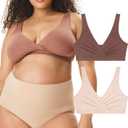 Motherhood Maternity Women's Soft Cotton Spandex Wrap Front Maternity & Nursing Sleep Bralette Bra S-3x (XX-Large, Porcelain Pink/Nutmeg 2 Pack)