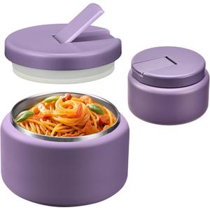 BOSEDSANG 13.5oz Soup Thermo for Hot Food Kids with Buckle Lid Insulated Vacuum Food Jar Wide Mouth Leakproof Stainless Steel Lunch Container -Purple