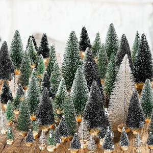 Riceshoot 90 Pcs Mini Christmas Trees with Wooden Base, 5 Sizes, 3 Colors, Artificial Sisal Silk Trees for Crafts, Table Decorations, Home, Office, Car