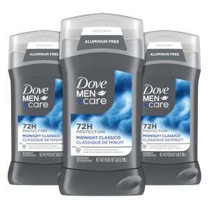 DOVE MEN + CARE Deodorant Stick for Men 3 Count Midnight Classico Aluminum Free 72-Hour Odor Protection Mens Deodorant with Essential Oils & 1/4 Moisturizing Cream 3 oz