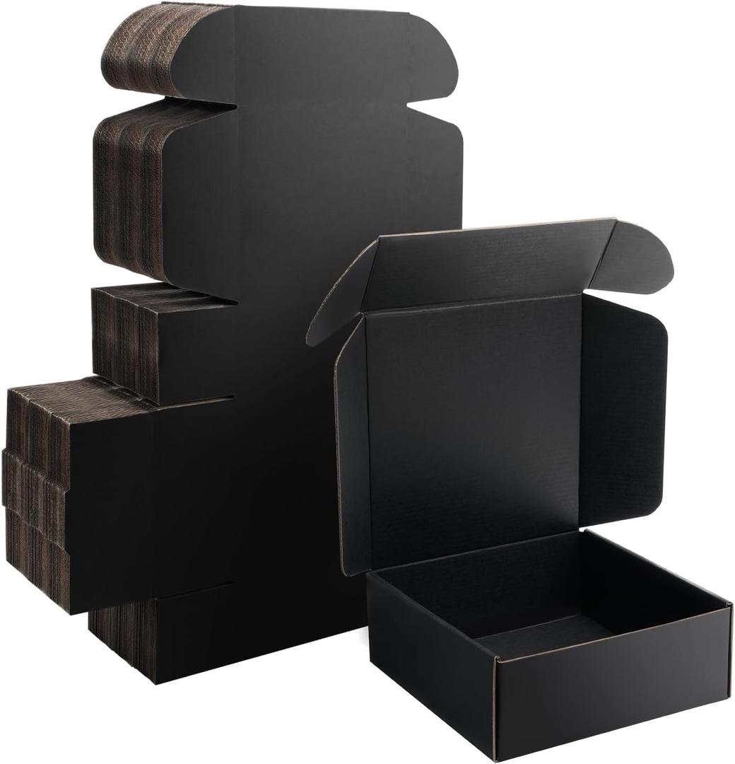 8x8x3 Black Shipping Boxes Small - 25 Pack Corrugated Cardboard Mailer Boxes for Packaging, Mailing, Gift Giving | Sturdy, Recyclable, Perfect for Small Business Supplies, Ecommerce