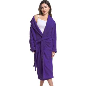 Women's Shawl Collar Bathrobe, Soft Long Towel Robes for Women - Super Absorbent Quick Dry yet Warm(Large-X-Large, Dark Purple)
