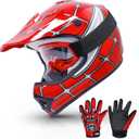 TCMT DOT Youth Kids Dirt Bike Helmet Youth Motocross Helmet Full Face ATV Four Wheeler Motorcycle BMX Helmet for Boys Girls, Off-Road Protective Gear with Goggles Gloves New (Pattern: Red Spider)