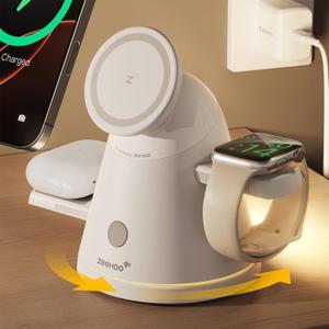 3 in 1 Charging Station for Apple Devices,Qi2 Mag-Safe Charger Stand & Light,Fast Wireless Charging Station for iPhone 17/16/15/14/13/12& AirPods & iWatch &Pixel 10 & Samsung Galaxy Watch(30W Adapter) (White)