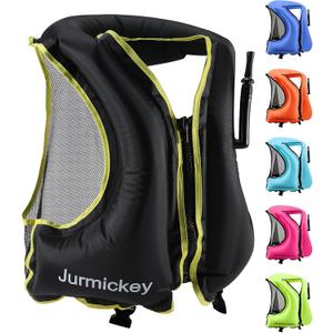 Snorkel Vest for Adults, Inflatable Snorkeling Vest for Men & Women, Portable Swim Jacket & Buoyancy Vest for Snorkeling, Swimming, Kayaking, Boating (Black)