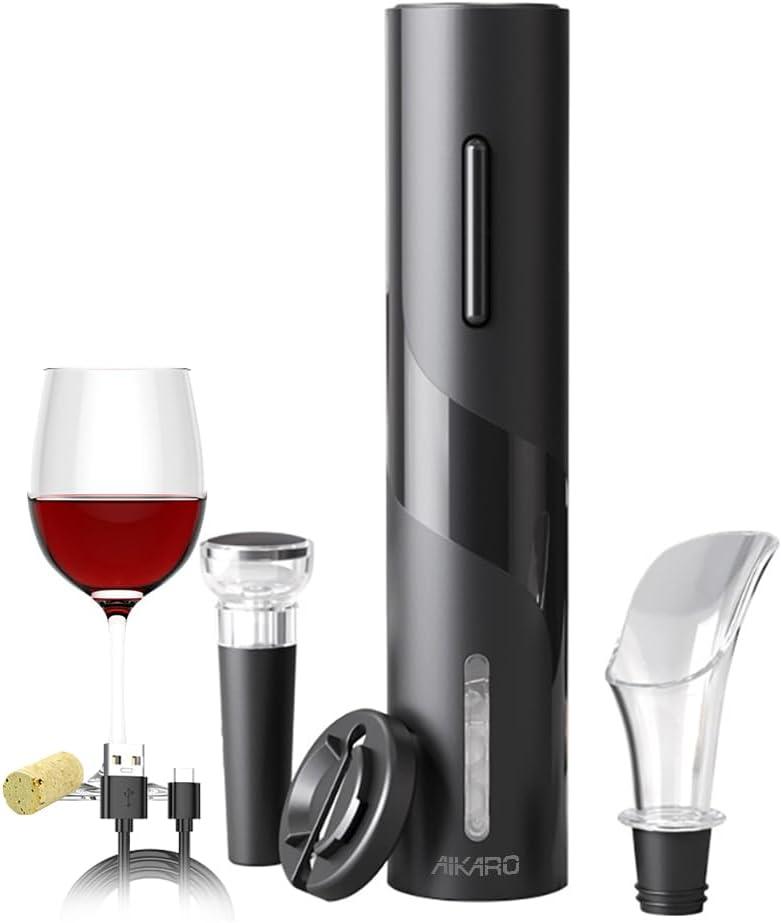 AIKARO - Electric Wine Bottle Opener Automatic Electronic Corkscrew, Rechargeable (Set)