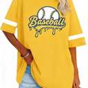 MNLYBABY Baseball Shirts for Women Oversized Baseball Sports Fan Shirt Game Day Casual Short Sleeve Tee Tops Yellow S