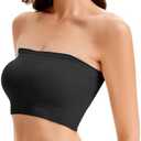 Strapless Bras for Women Non-Slip Wireless Bandeau Bra Seamless Padded Tube Top Bra Including Fabric & Clear Straps, XXL