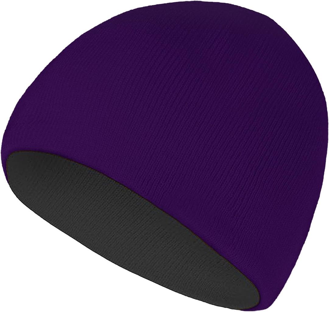 Rosoz Reversible Unisex Knitted Winter Beanie Skull Cuffed Warm Soft Hat for Men and Women Ski Watch Cap (Black/Deep Purple)