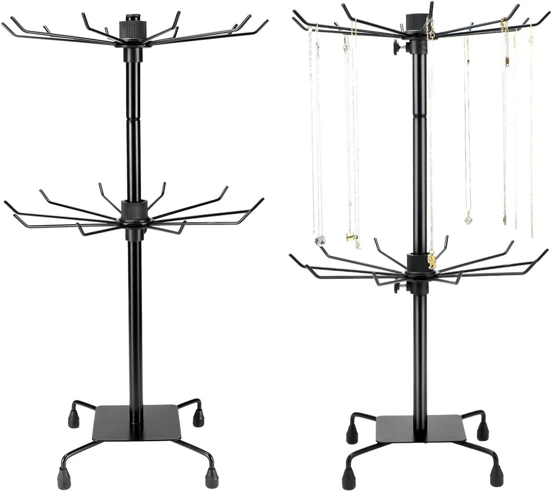 QWORK 2-Tier Rotating Metal Jewelry Display Stand  2 Pack Adjustable Height Organizer for Necklace, Earrings & Key Rings